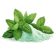 Green herb leaves beside a fine botanical powder